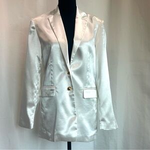 French connection white satin effect Adaline textured blazer single breasted NWT